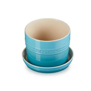 Vaso para Ervas com Bandeja Cerâmica Azul Caribe 14cm Le Creuset