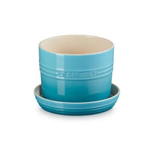 Vaso para Ervas com Bandeja Cerâmica Azul Caribe 14cm Le Creuset