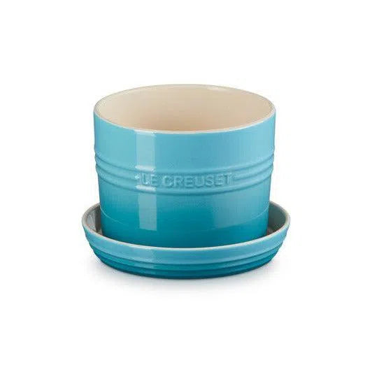 Vaso para Ervas com Bandeja Cerâmica Azul Caribe 14cm Le Creuset