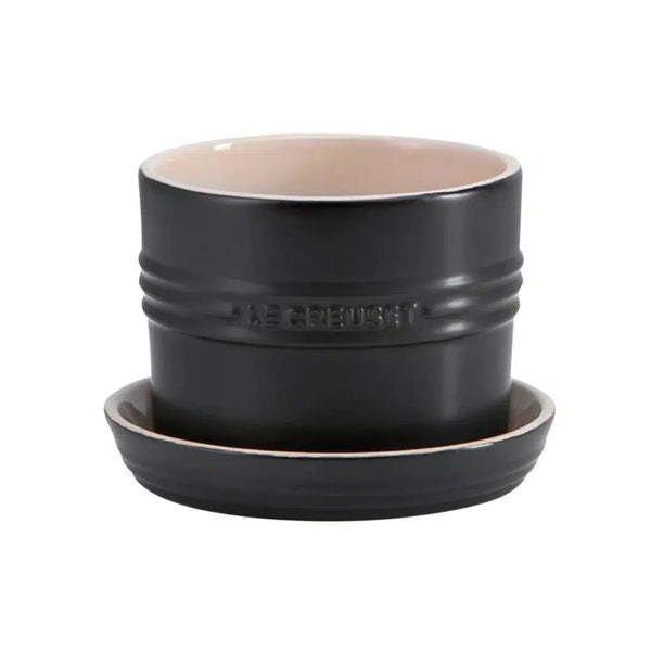 Vaso para Ervas com Bandeja Cerâmica Matte Black 14cm Le Creuset