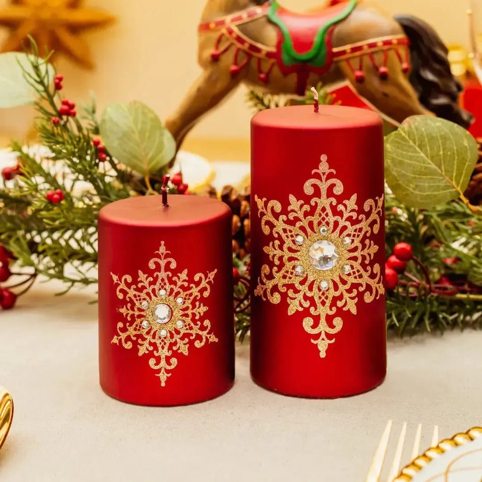 A Vela Decorativa Natal em Parafina Floco de Neve Vermelha