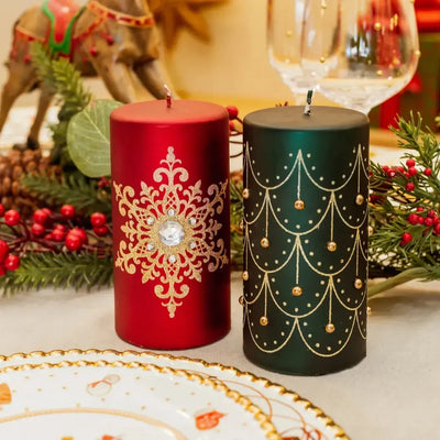 Vela Decorativa Natal Parafina Pérola Verde / Dourado 7,3x7,3x14,3cm