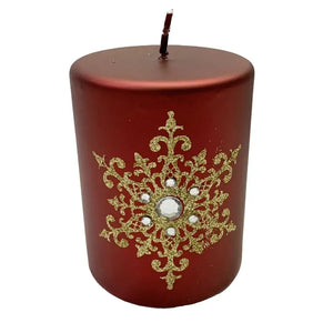 Vela Decorativa Natal Parafina Floco de Neve Vermelha / Dourado 7,3x7,3x9,4cm