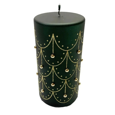 Vela Decorativa Natal Parafina Pérola Verde / Dourado 7,3x7,3x14,3cm