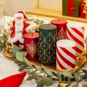 Vela Decorativa Natal Parafina Pérola Verde / Dourado 7,3x7,3x14,3cm