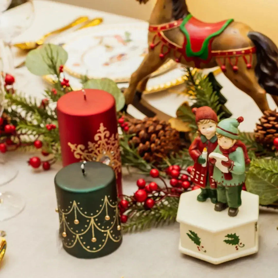 Vela Decorativa Natal Parafina Pérola Verde / Dourado 7,3x7,3x9,4cm