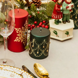 Vela Decorativa Natal Parafina Pérola Verde / Dourado 7,3x7,3x9,4cm