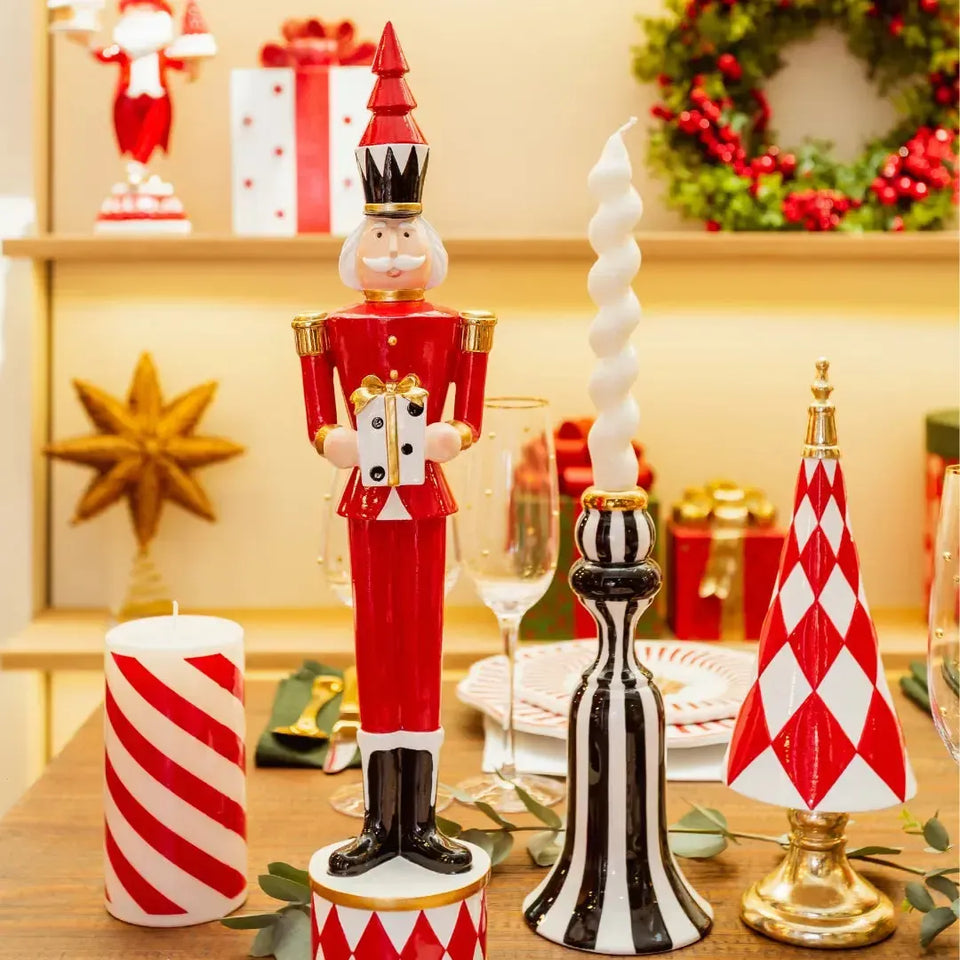 Vela Decorativa Natal Parafina Vermelha / Branca 7,3x7,3x14,3cm