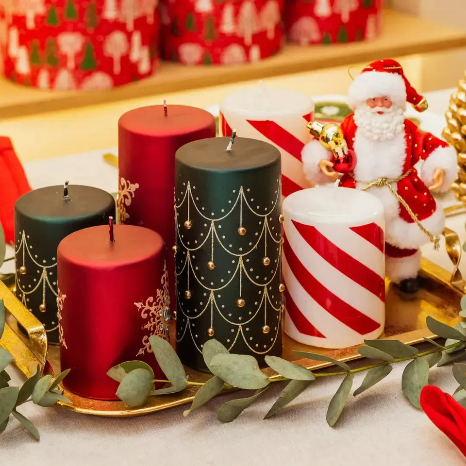 Vela Decorativa Natal Parafina Vermelha / Branca 7,3x7,3x9,4cm