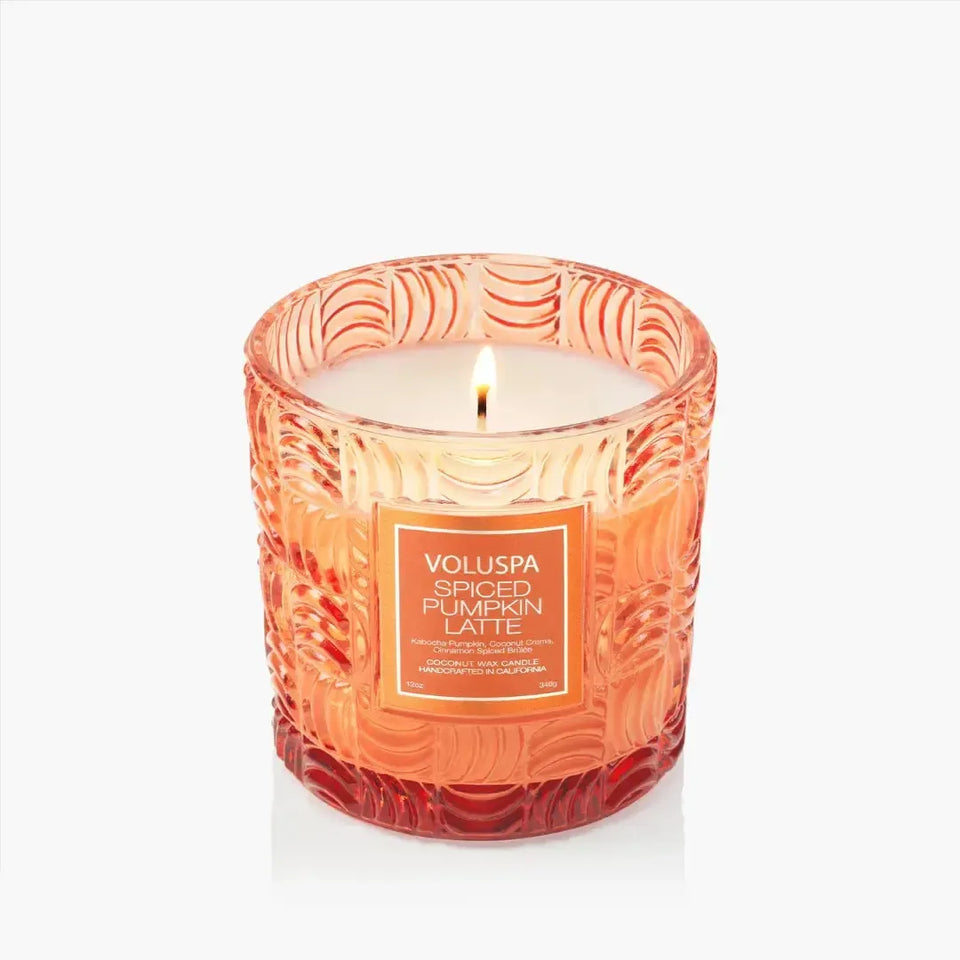 Vela Voluspa Copo de Vidro Clássico Spiced Pumpkin Latte 60 Horas