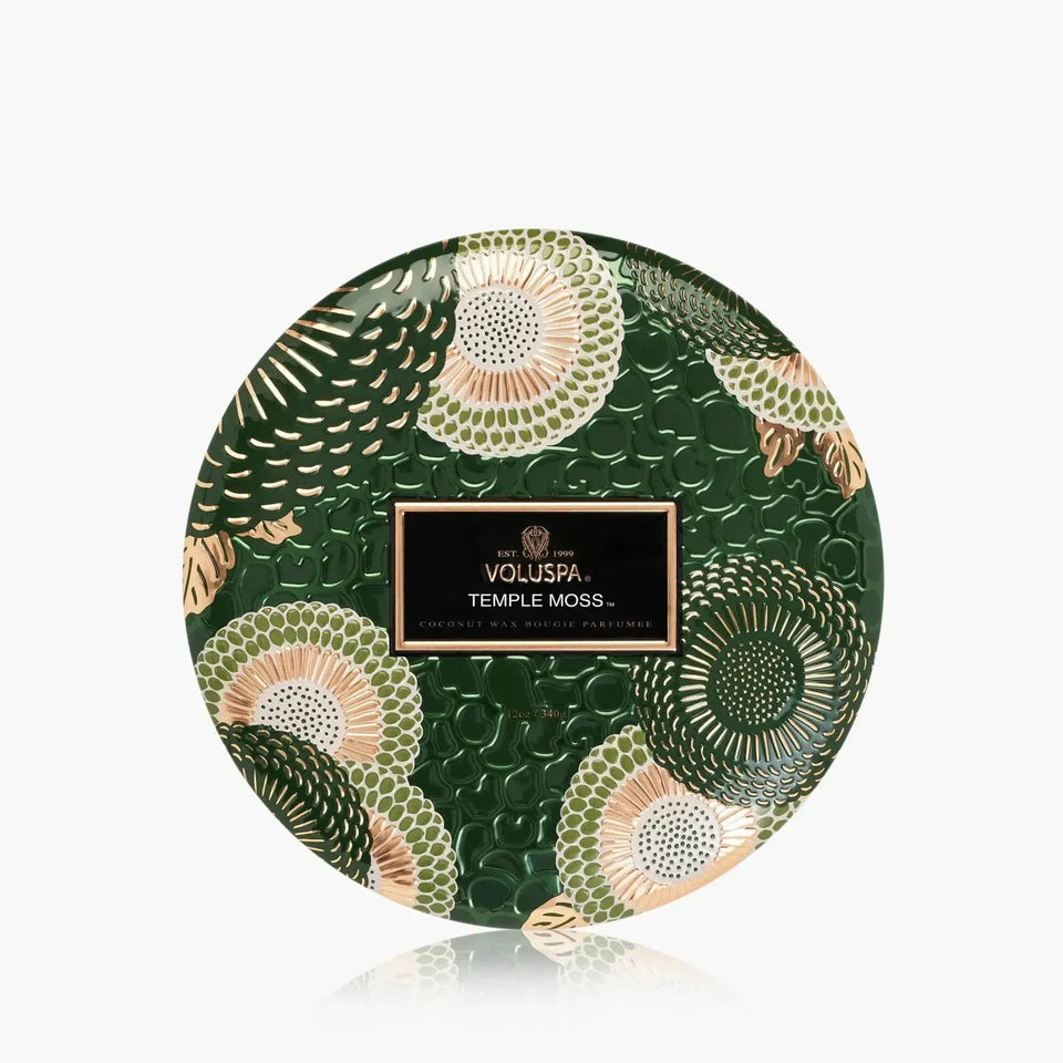 Vela Voluspa Lata 3 Pavios Temple Moss 60 Horas