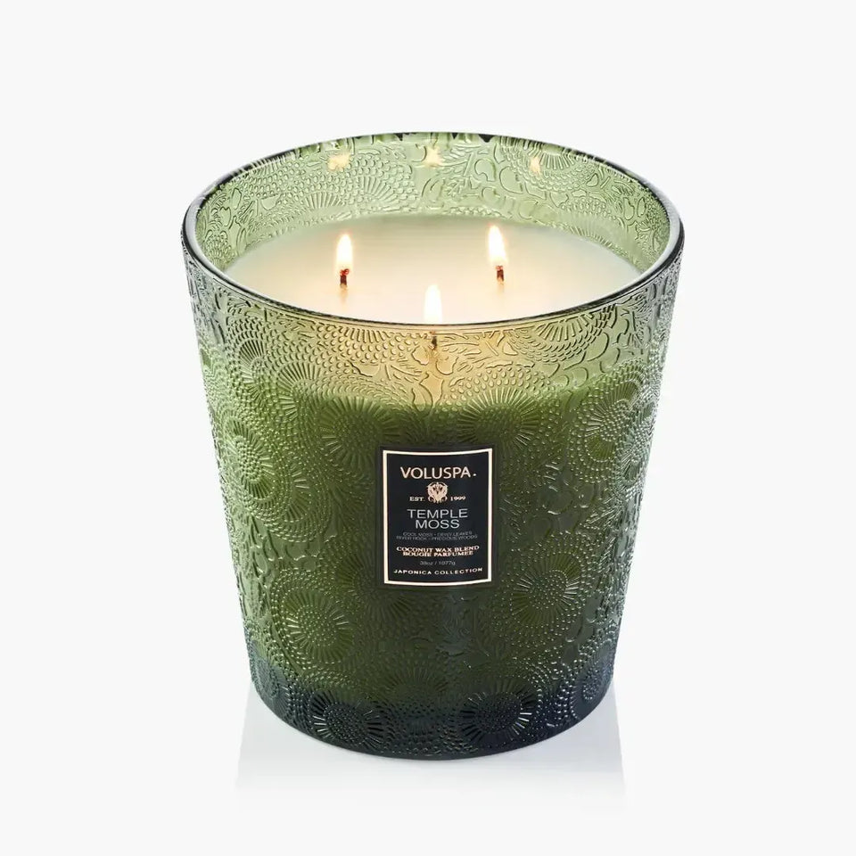 Vela Voluspa Vaso Pedestal 3 Pavios Temple Moss 80 Horas