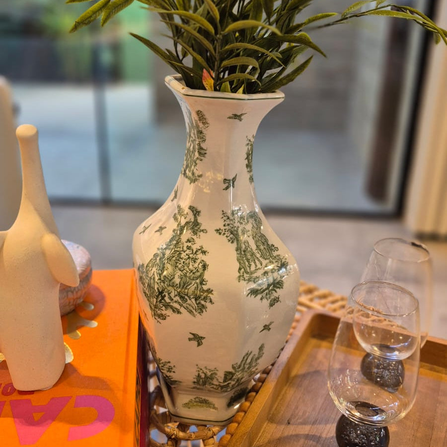 Vaso de Porcelana White and Green