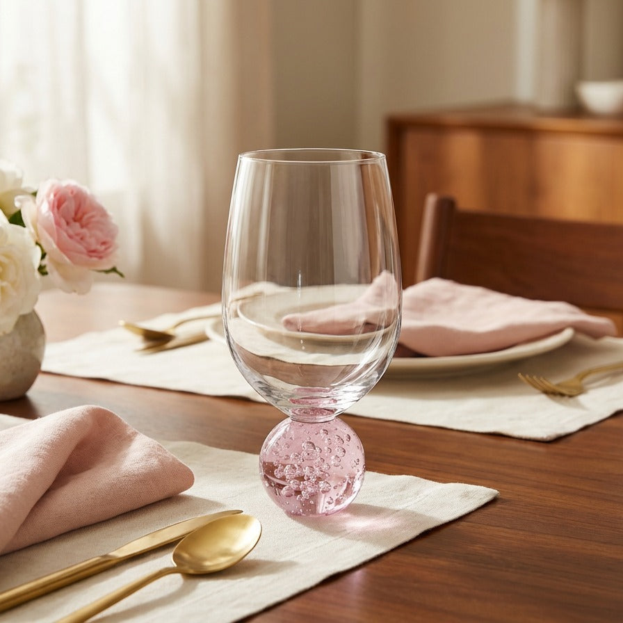 Conjunto Taças Champagne e Água Vidro Transparente Esfera Rosa Bubble (12 peças)