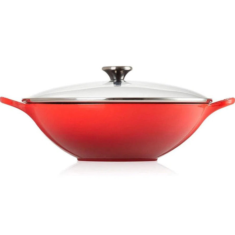 Wok Com Tampa de Vidro Signature Vermelho 32cm Le Creuset