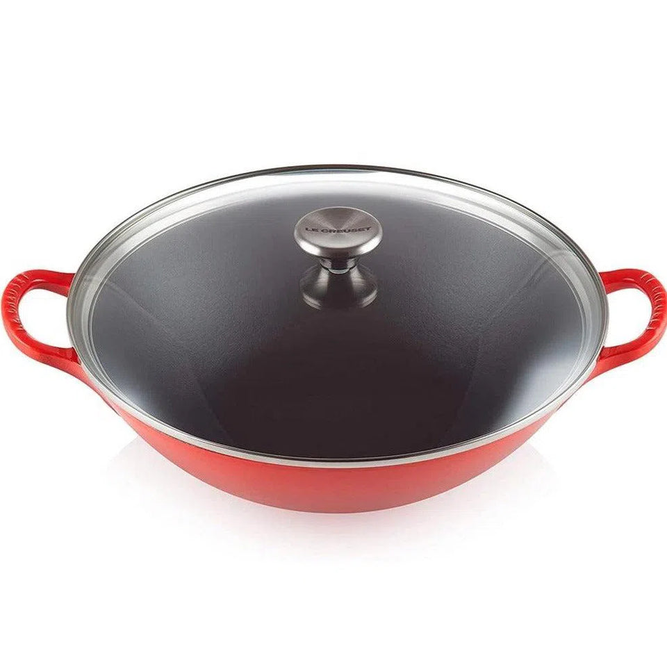 Wok Com Tampa de Vidro Signature Vermelho 32cm Le Creuset