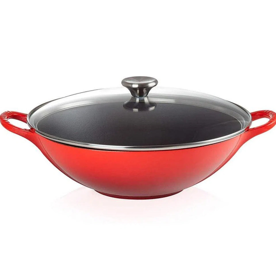 Wok Com Tampa de Vidro Signature Vermelho 32cm Le Creuset