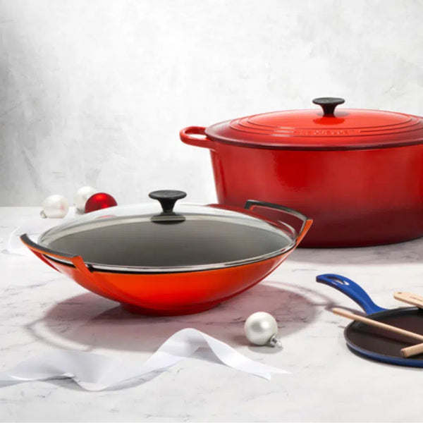 Wok Com Tampa de Vidro Tradition Laranja 36cm Le Creuset