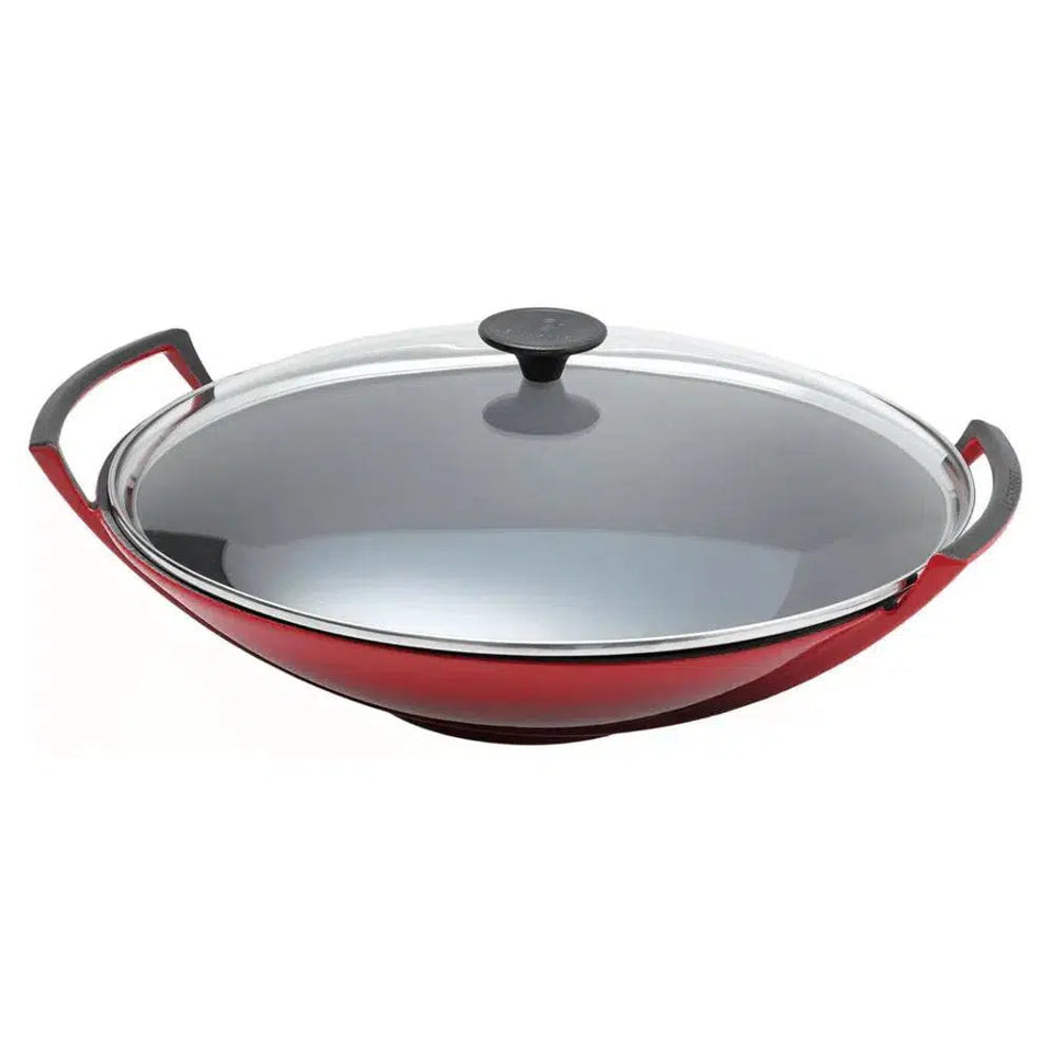 Wok Com Tampa de Vidro Tradition Vermelho 36cm Le Creuset