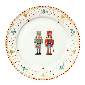 Conjunto 6 Pratos Raso Cerâmica Quebra Nozes Natal Azul e Vermelho 26,5cm