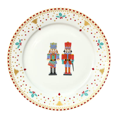 Conjunto 6 Pratos Raso Cerâmica Quebra Nozes Natal Azul e Vermelho 26,5cm