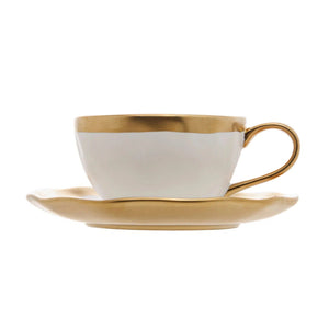 Xícara de Café com Pires Porcelana Dubai Branco/Dourado 90ml