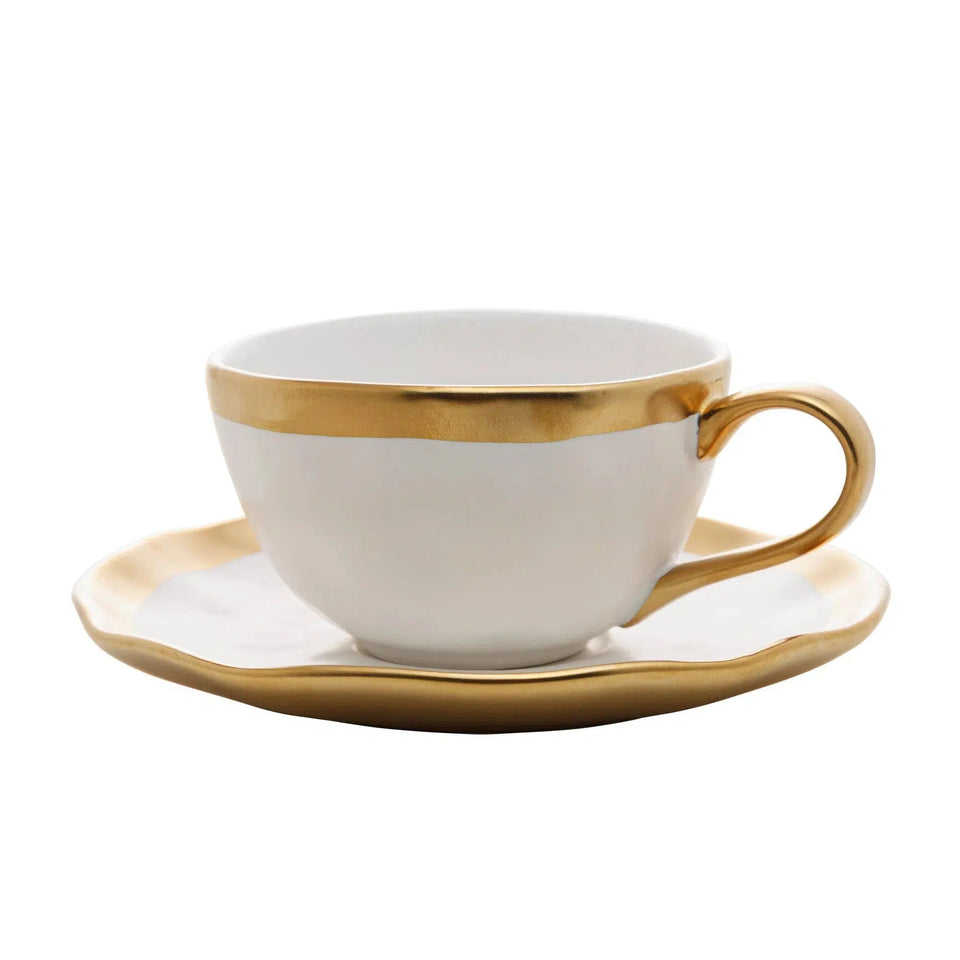 Xícara de Café com Pires Porcelana Dubai Branco/Dourado 90ml