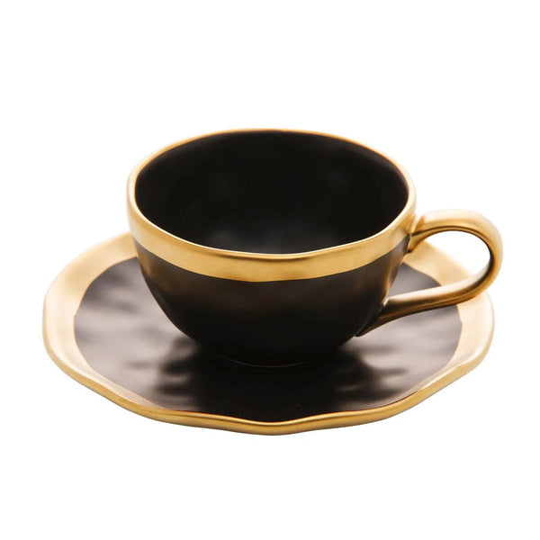 Xícara de Café com Pires Porcelana Dubai Preto/Dourado 90ml