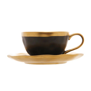 Xícara de Café com Pires Porcelana Dubai Preto/Dourado 90ml