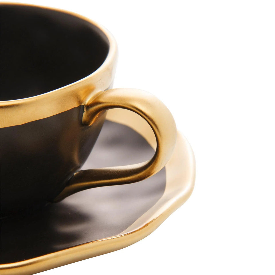 Xícara de Café com Pires Porcelana Dubai Preto/Dourado 90ml