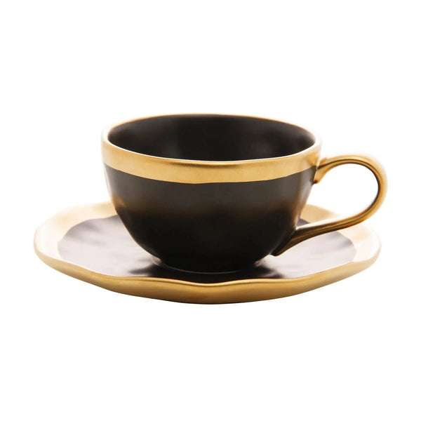 Xícara de Café com Pires Porcelana Dubai Preto/Dourado 90ml