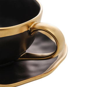 Xícara de Chá com Pires Porcelana Dubai Preto/Dourado 200ml