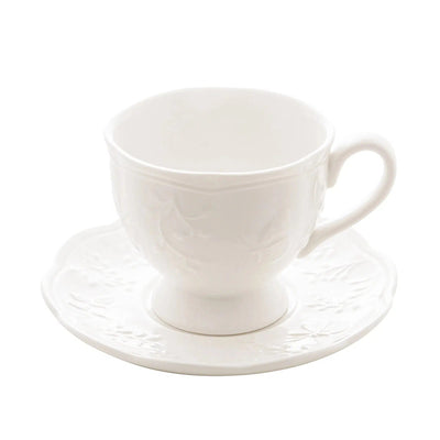 Xícara de Chá com Pires Porcelana New Bone Butterfly Flower 200ml