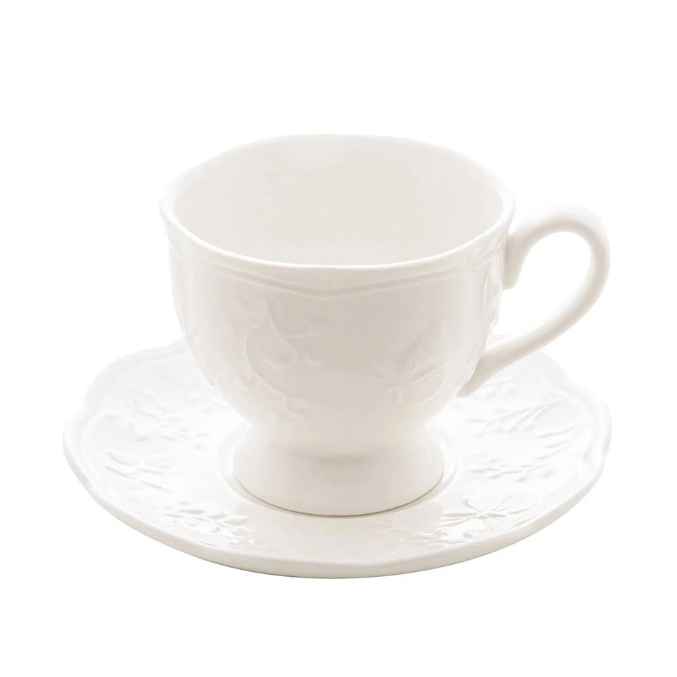 Xícara de Chá com Pires Porcelana New Bone Butterfly Flower 200ml