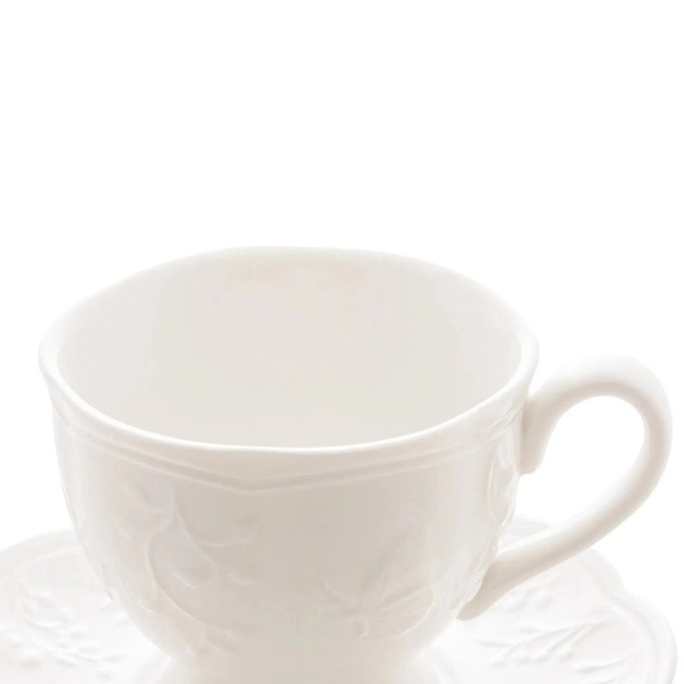 Xícara de Chá com Pires Porcelana New Bone Butterfly Flower 200ml