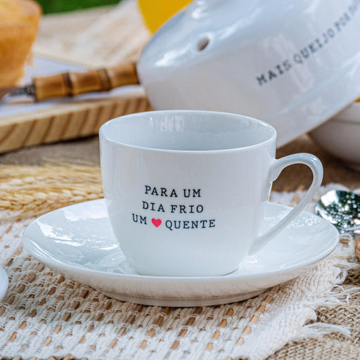 Xícara de Chá com Pires Porcelana Receita da Felicidade 200ml