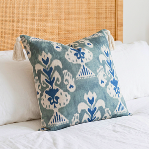 Almofada Linho 52X52 Ikat Verde Tassel