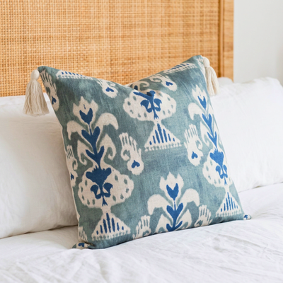 Almofada Linho 52X52 Ikat Verde Tassel