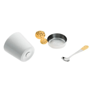 Jogo 6 Xícaras de Café 85ml com Suporte Riviera Nocc Inox com Detalhes em Ouro 24k com Colheres Riva