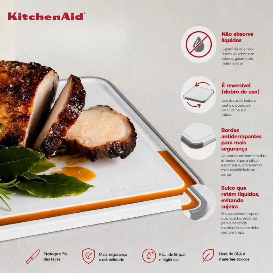 Tábua Corte Antiderrapante 20x25cm Carne Legumes KitchenAid