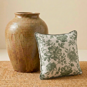 Almofada Linho 52X52 Estampa Floral Verde Com Cordão