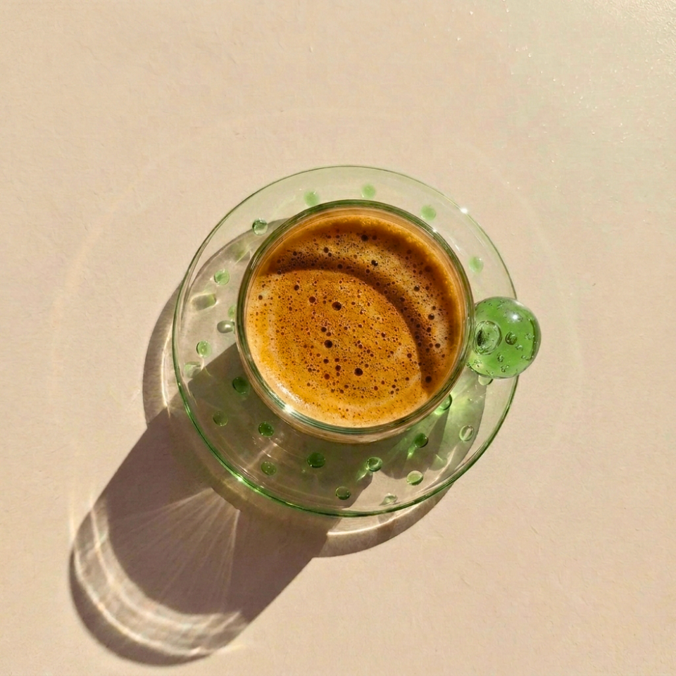 Jogo de 6 Xícaras de Café Esfera Vidro Verde Linha Sintonia 90ml