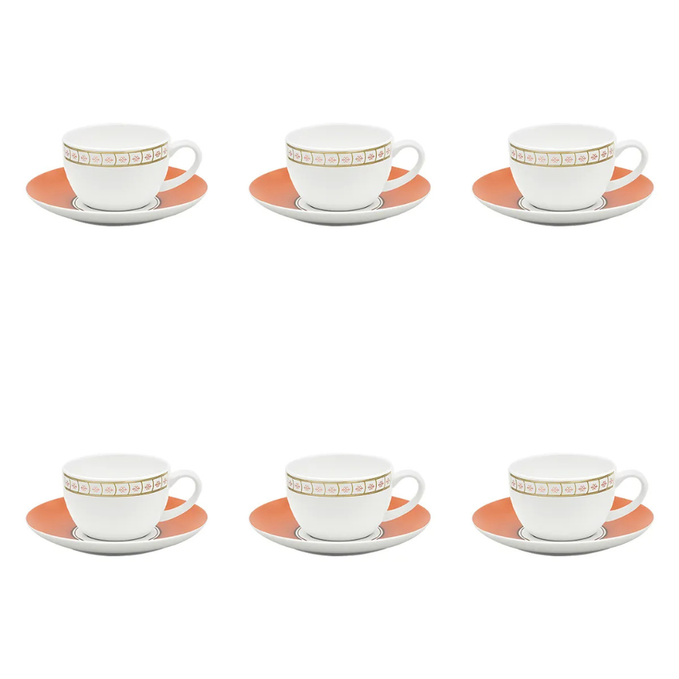 Conjunto com 6 Xícaras de Chá Porcelana Colline 250ml Strauss