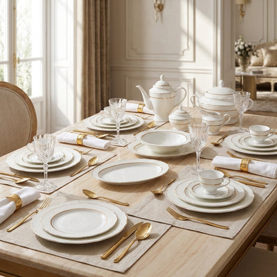 Aparelho de Jantar Trésor 50 Pçs New Bone China Filado Ouro L'Hermitage