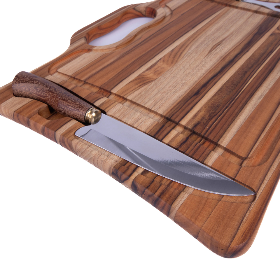 Kit Churrasco Tabua Faca e Garfo Artesanal Premium Carve & Co