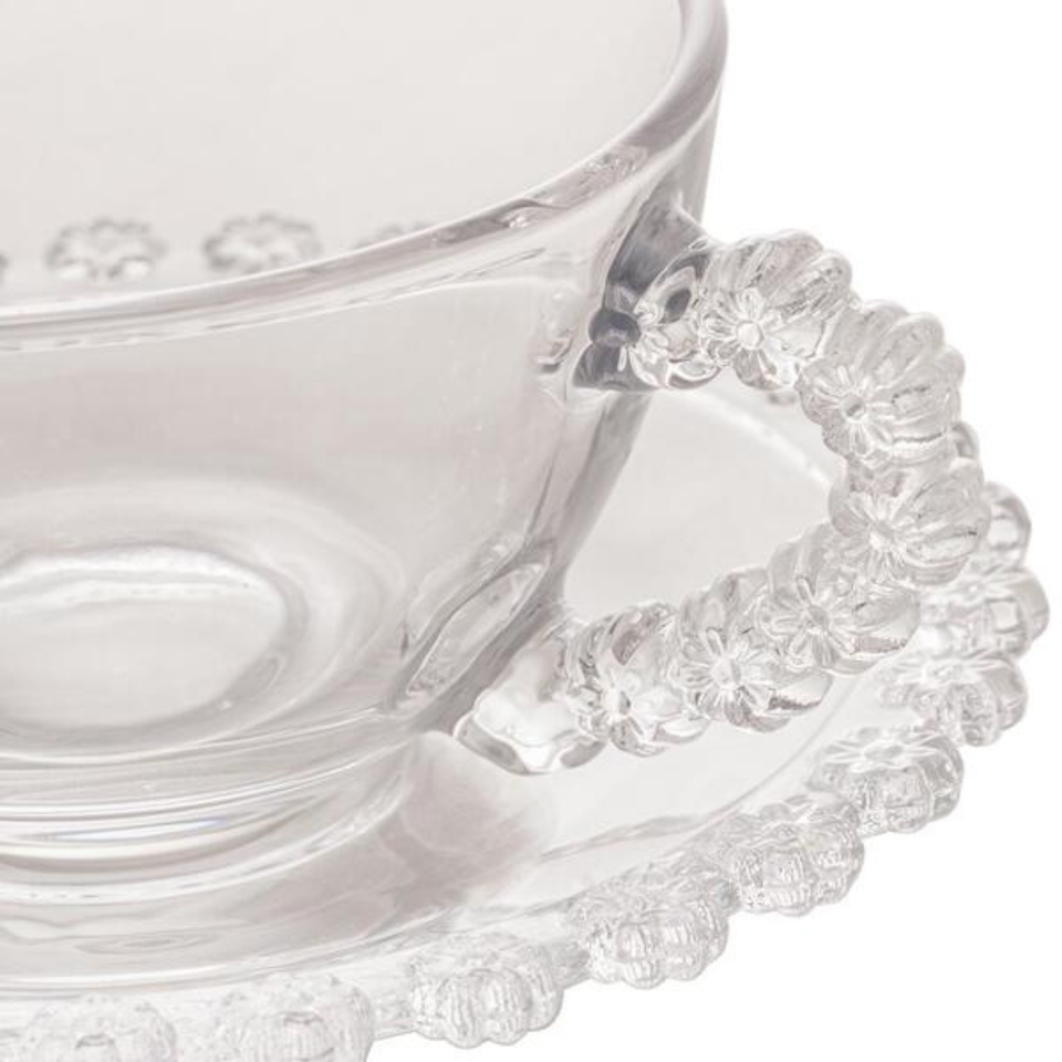 Conjunto 4 Xícaras Chá Cristal  de Chumbo com Pires Daisy 170ml Wolff
