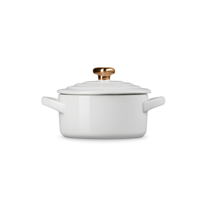 Mini Cocotte Cerâmica Branco com Pegador Coração Dourado Le Creuset