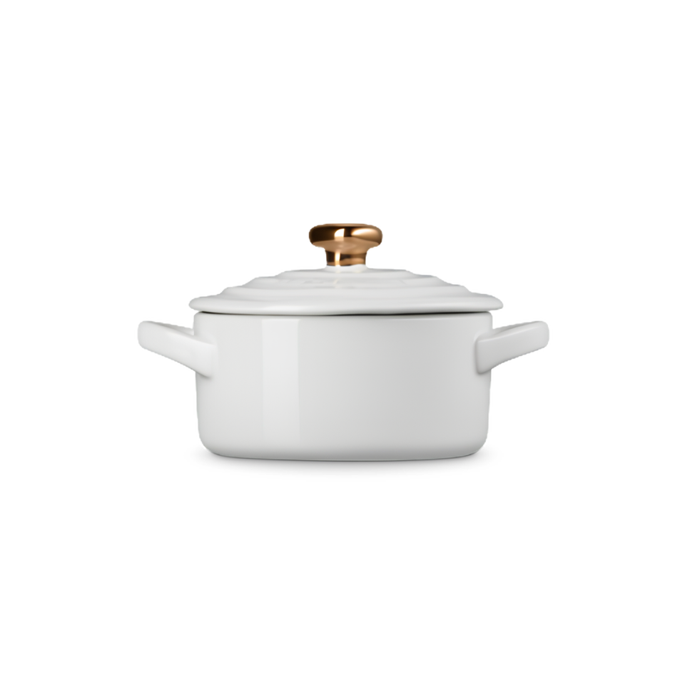 Mini Cocotte Cerâmica Branco com Pegador Coração Dourado Le Creuset
