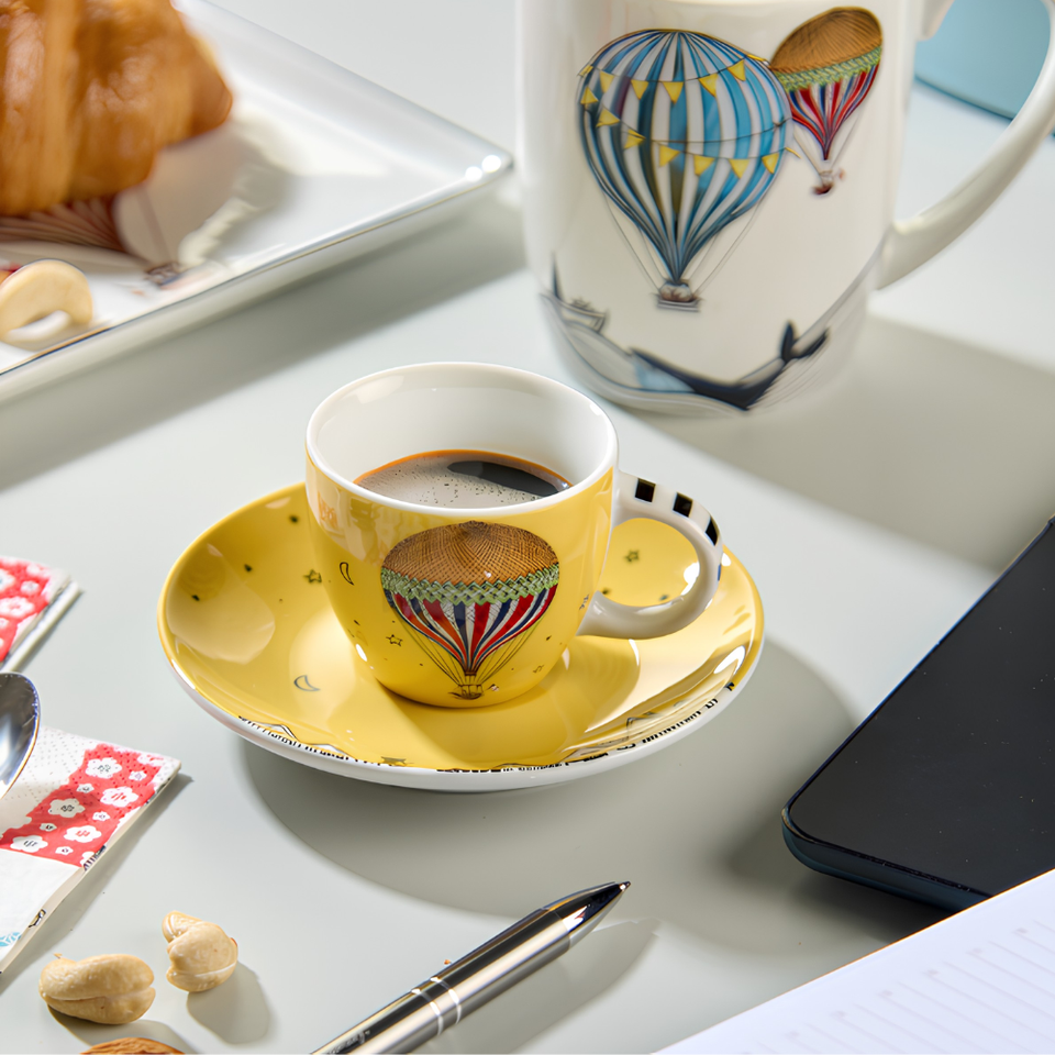 Conjunto 2 Xícaras Espresso com Pires 100ml Amarelo Giramondo Egan