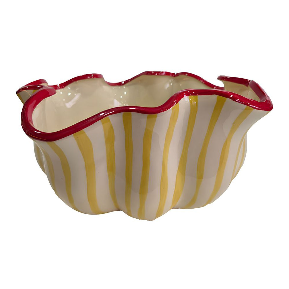 Vaso Cachepô de Cerâmica Listrado Amarelo
